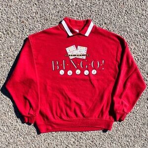 Vtg 1980s Bingo Just Dot It Collared Sweatshirt XL 23.25x27 Gopher Sports